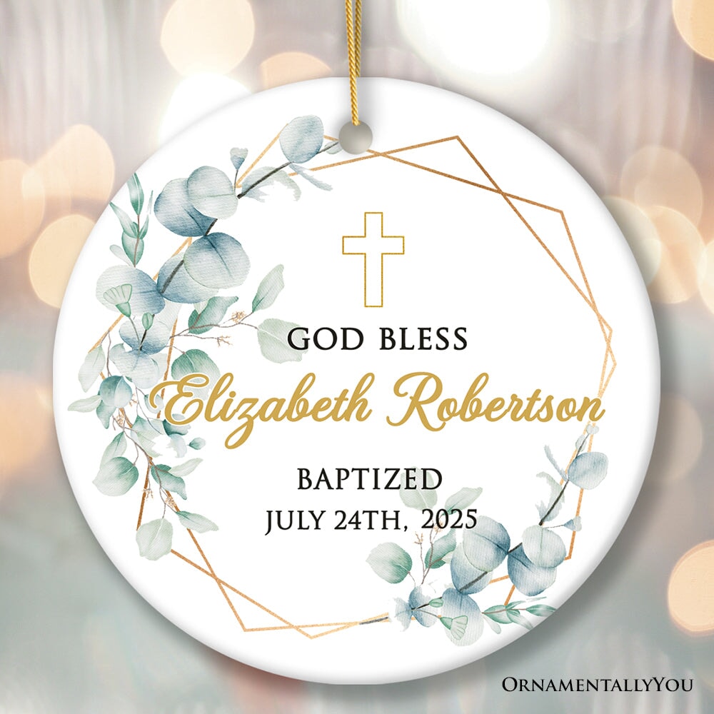 God Bless Baby Baptism Personalized Ornament, Custom Name and Date Baptized Keepsake Memory