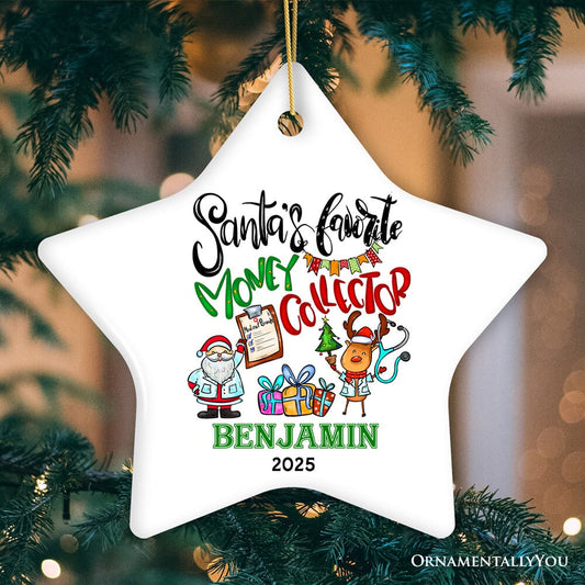 Festive Santa’s Favorite Money Collector Personalized Christmas Ornament, Handler and Collections, Finance Specialists Gift
