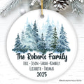Personalized Family Keepsake Christmas Ornament, Watercolor Winter Forest Trees
