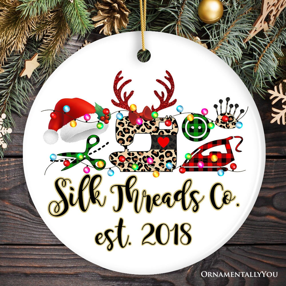 Personalized Sewing Buffalo Plaid Leopard Merry Christmas Ornament, Clothing Stylist Gift