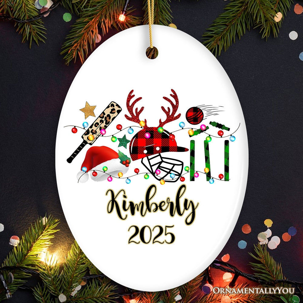 Personalized Cricket Buffalo Plaid Leopard Merry Christmas Ornament, Team and Coaches Gift