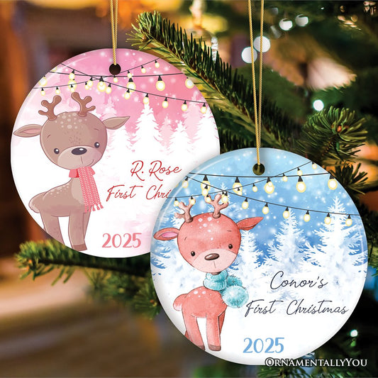 Baby Reindeer First Christmas Male and Female Personalized Ornament