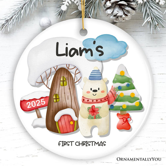 Baby's First Christmas Personalized Ornament with Cute Rabbit, Fox, Deer, Bear