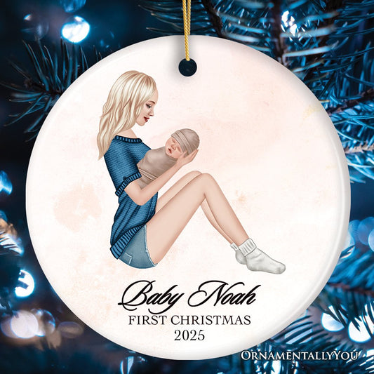 Mother and Newborn Baby Personalized First Christmas Ornament