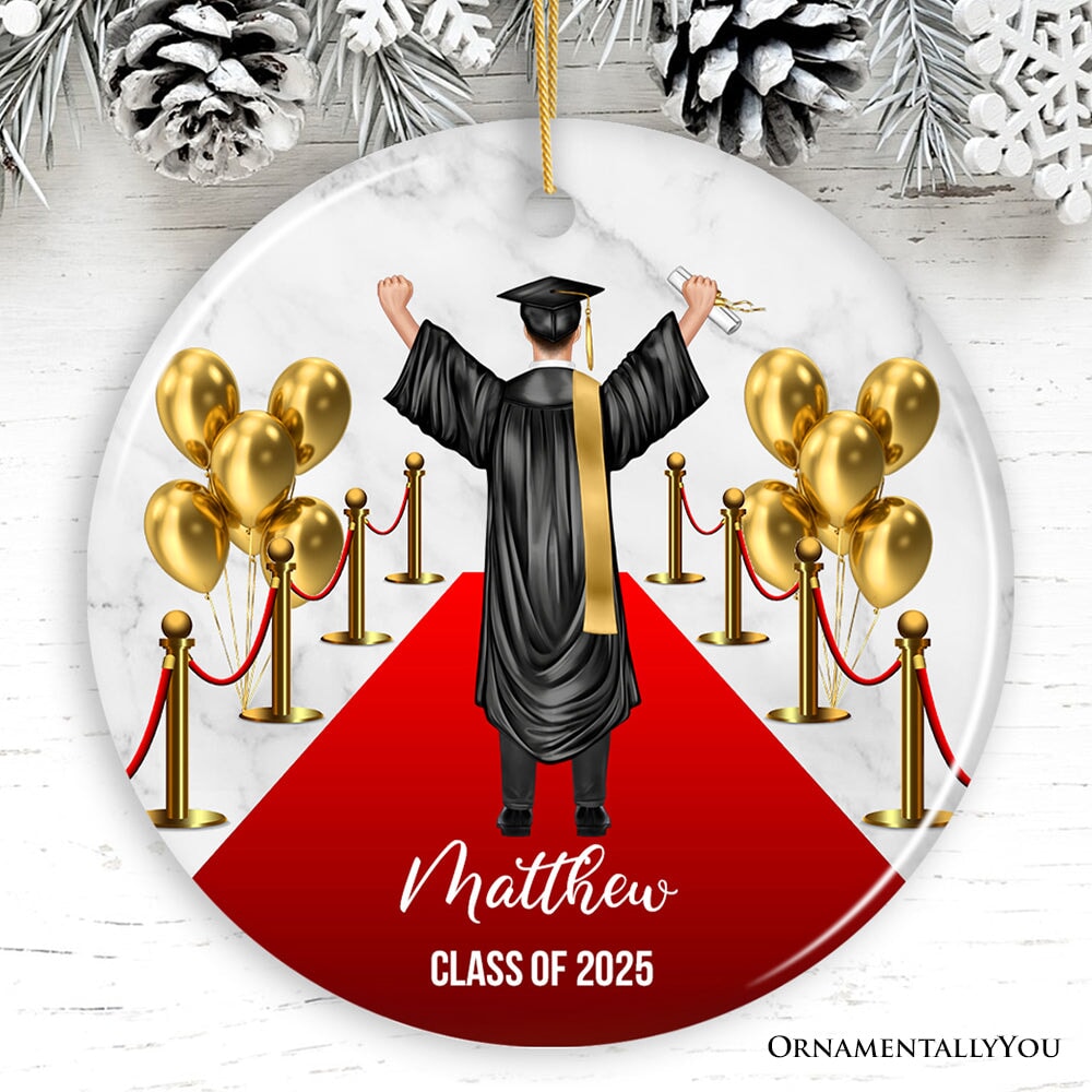 Personalized Male Graduation Ceremony Ornament, School Grad Teenage or Adult Boys Gift