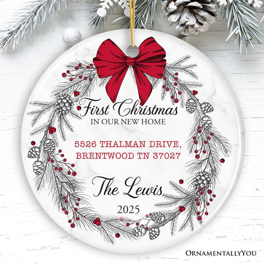 New Home Personalized Christmas Ornament, Family Gift With Custom Address and Last Name