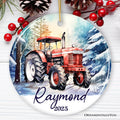 Vintage Tractor Personalized Ornament, Pristine Snowy Serenity Christmas Gift With Custom Name and Date