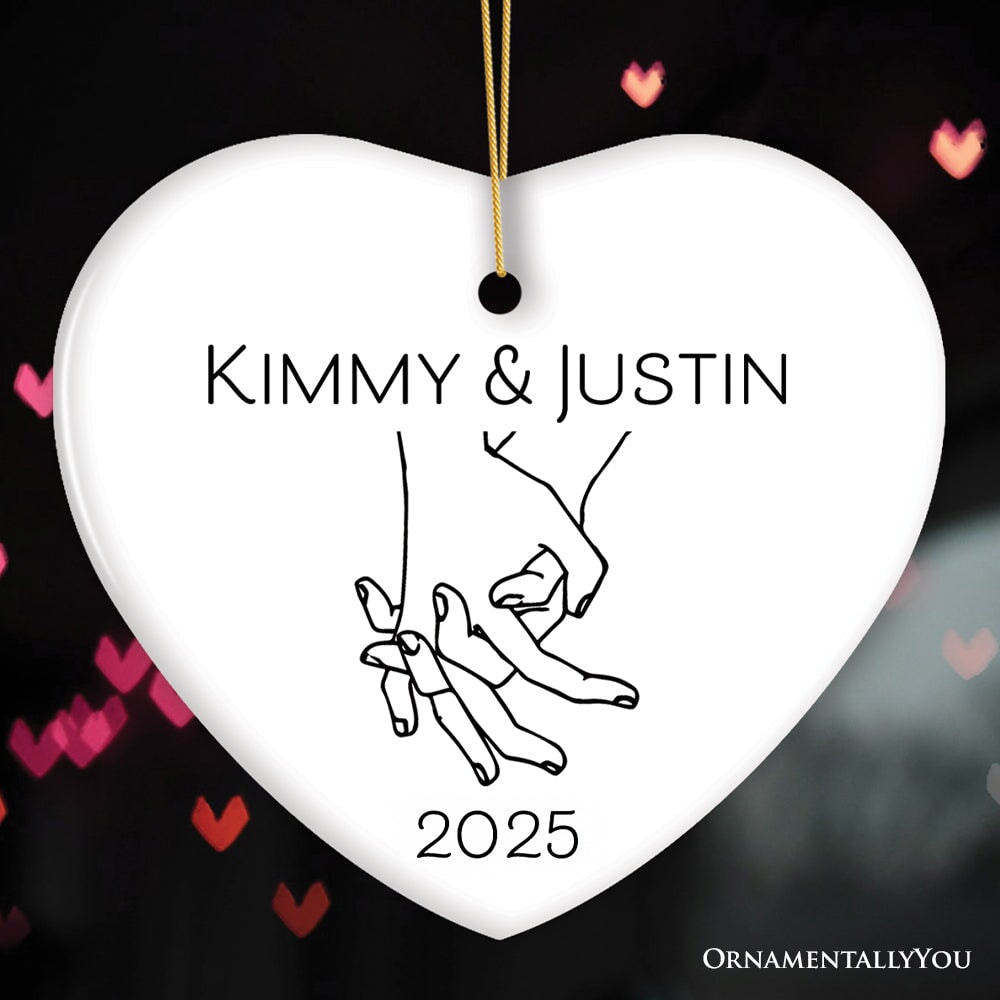 Couple Hand In Hand Outline Personalized Ornament, Custom Name Valentine's Day Gift