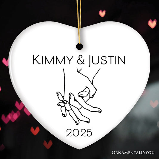 Couple Hand In Hand Outline Personalized Ornament, Custom Name Valentine's Day Gift