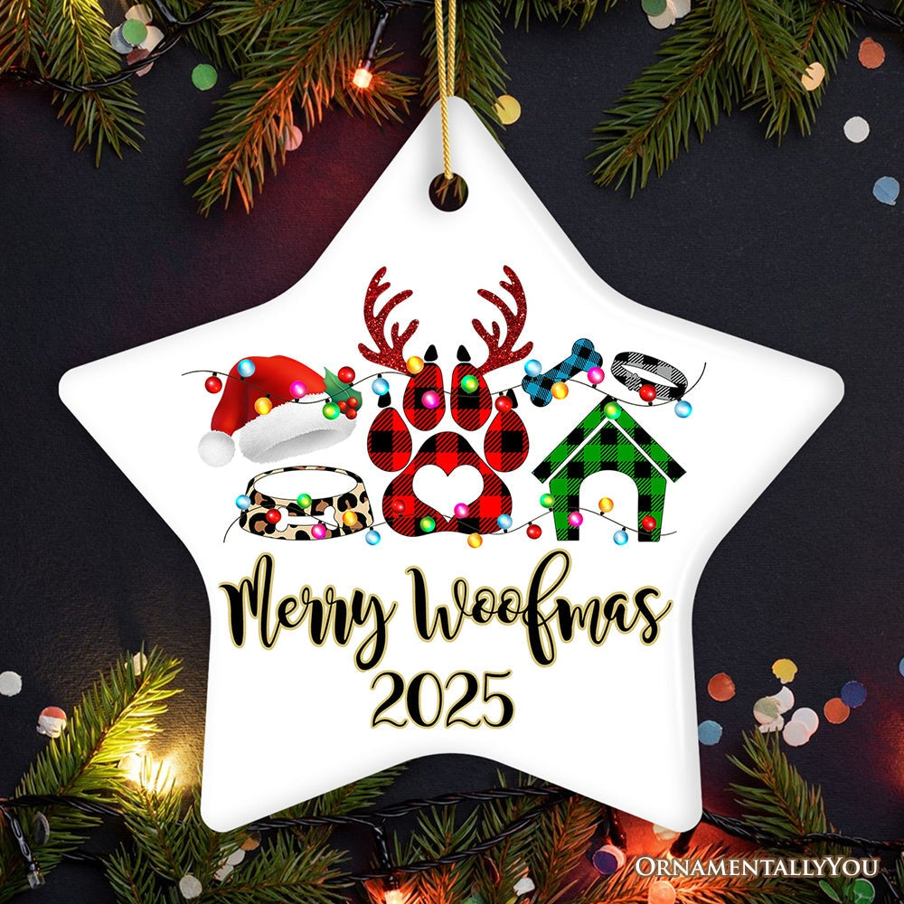 Personalized Dog Buffalo Plaid Leopard Merry Christmas Ornament, Dog Mom Gift