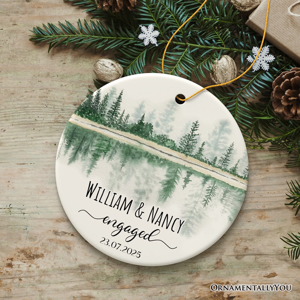 Watercolor Forest Engaged or Married Personalized Ornament, Engagement Gift