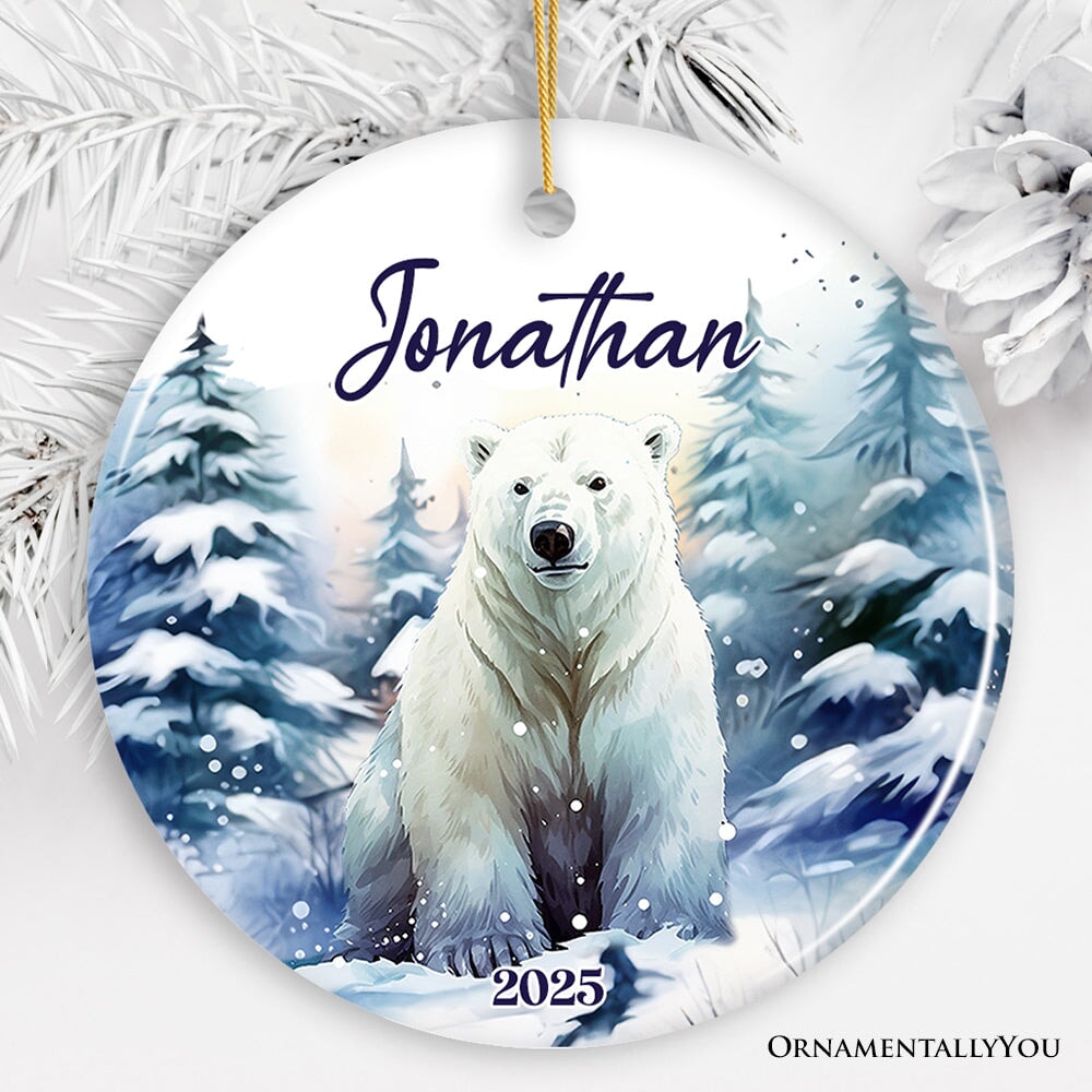 Polar Bear Personalized Ornament, Splendid Frozen Dreams Christmas Gift With Custom Name and Date