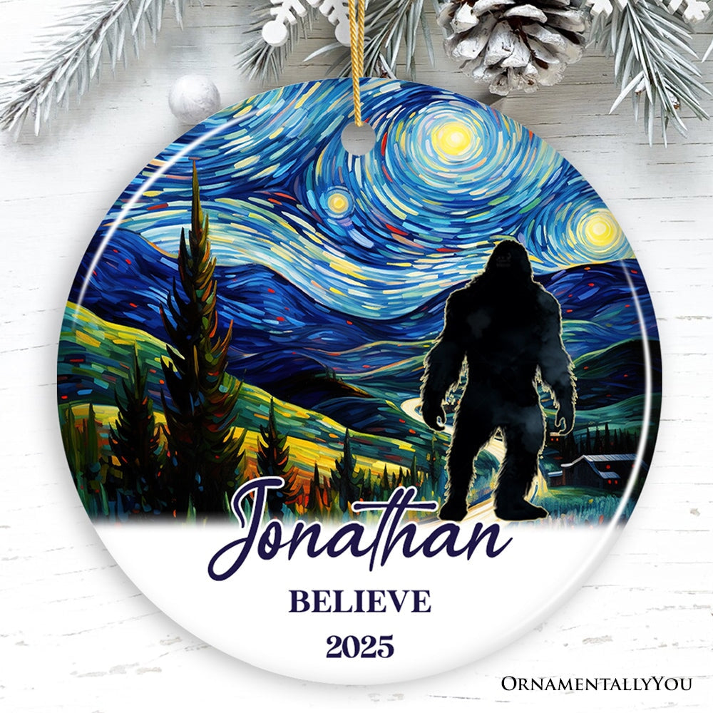Bigfoot by Vincent Van Gogh Personalized Christmas Ornament, Believe Funny Gift