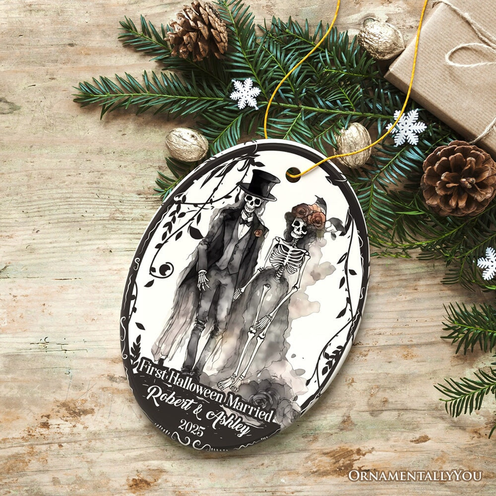 First Halloween Married Personalized Ornament, Mr And Mrs Skeleton Wedding Gift