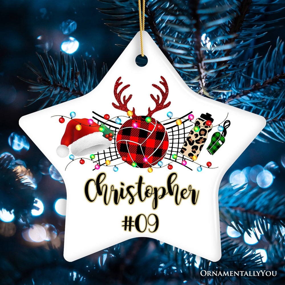 Personalized Volleyball Buffalo Plaid Leopard Merry Christmas Ornament, Team and Coaches Gift