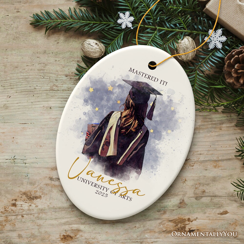 Artistic Graduation Gift Personalized Christmas Ornament, Watercolor Art Style Student