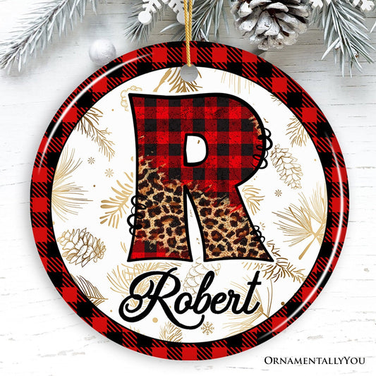 Buffalo Plaid Alphabet Personalized Christmas Ornament, Family Members Name Collection