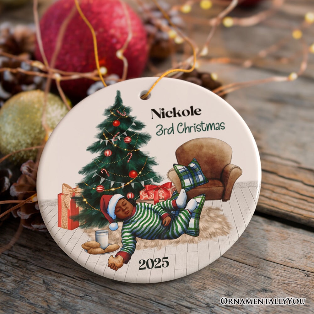 Baby’s 3rd Christmas Personalized Ornament, Cookies and Milk & Holiday Tree