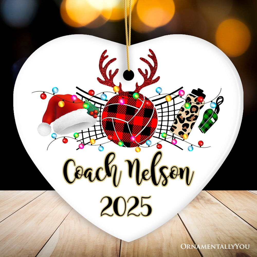 Personalized Volleyball Buffalo Plaid Leopard Merry Christmas Ornament, Team and Coaches Gift
