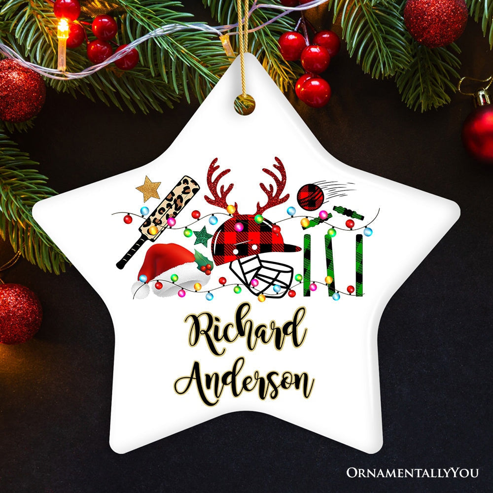 Personalized Cricket Buffalo Plaid Leopard Merry Christmas Ornament, Team and Coaches Gift