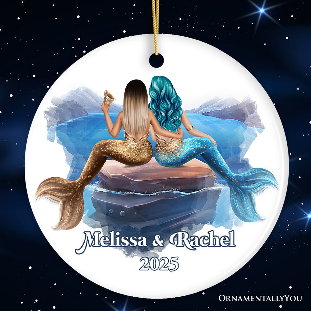 Best Friends Artistic Female Mermaids Ornament, Personalized Girls Gift