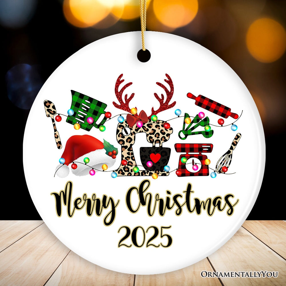 Personalized Baker Buffalo Plaid Leopard Merry Christmas Ornament, Baking Gift