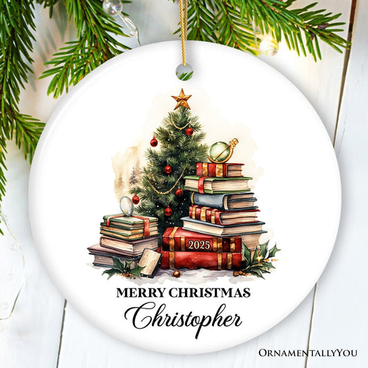 Book Lovers Christmas Tree Vintage Style Personalized Ornament