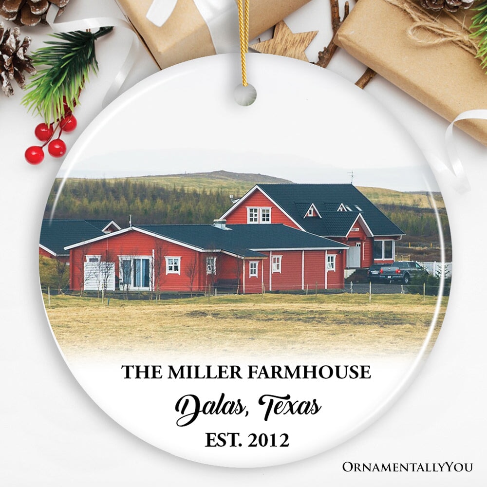 Farm Family Memories for the Fall and Autumn Personalized Photo Ornament, Customized Farmhouse Keepsake Gift