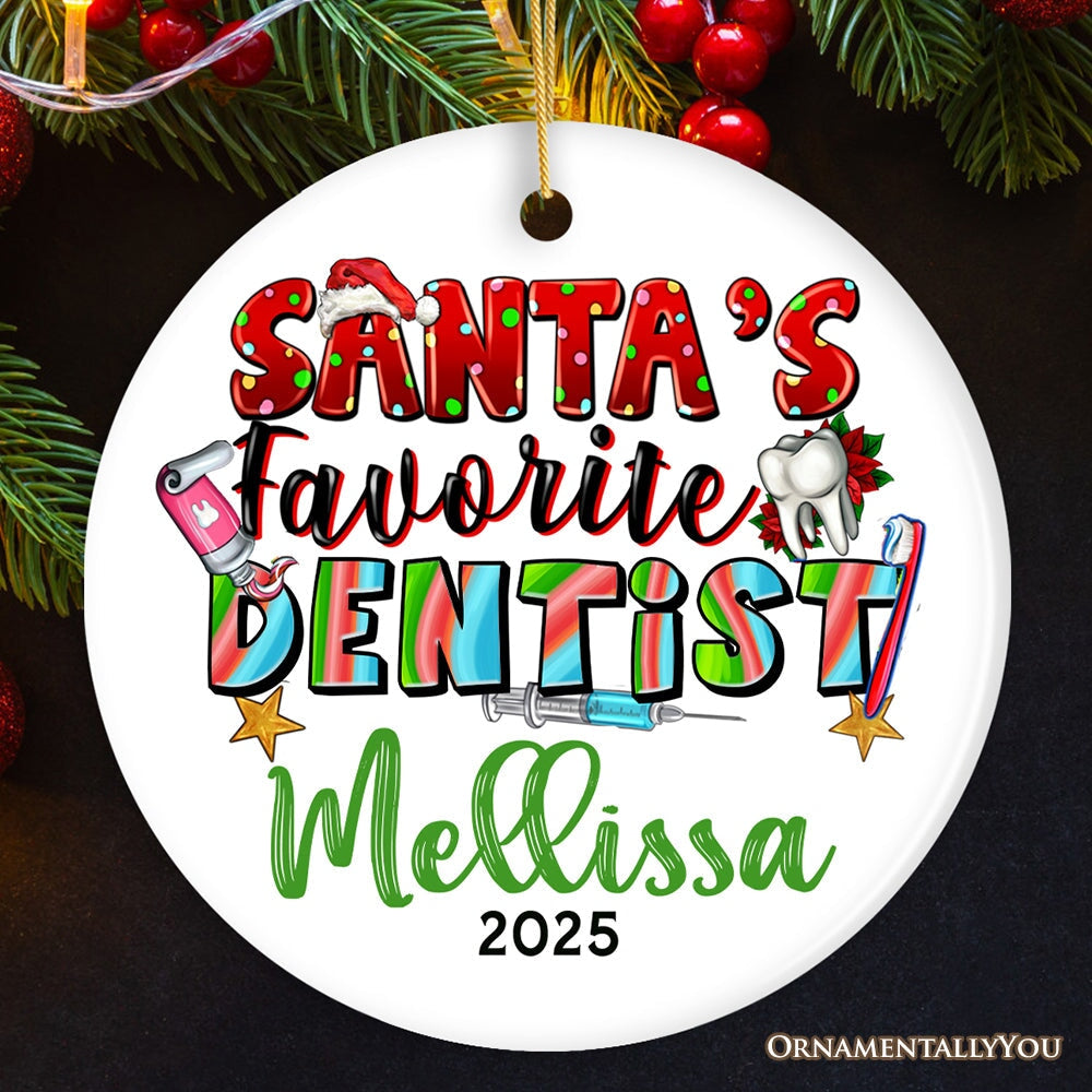 Santa’s Favorite Dentist Personalized Christmas Ornament, Custom Dental Medic Gift