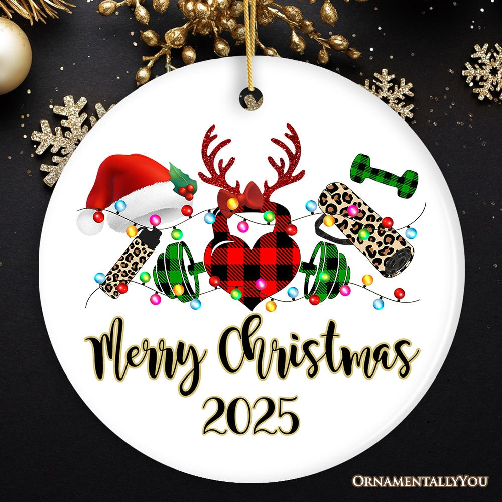 Personalized Gym Buffalo Plaid Leopard Merry Christmas Ornament, Personal Trainer Gift