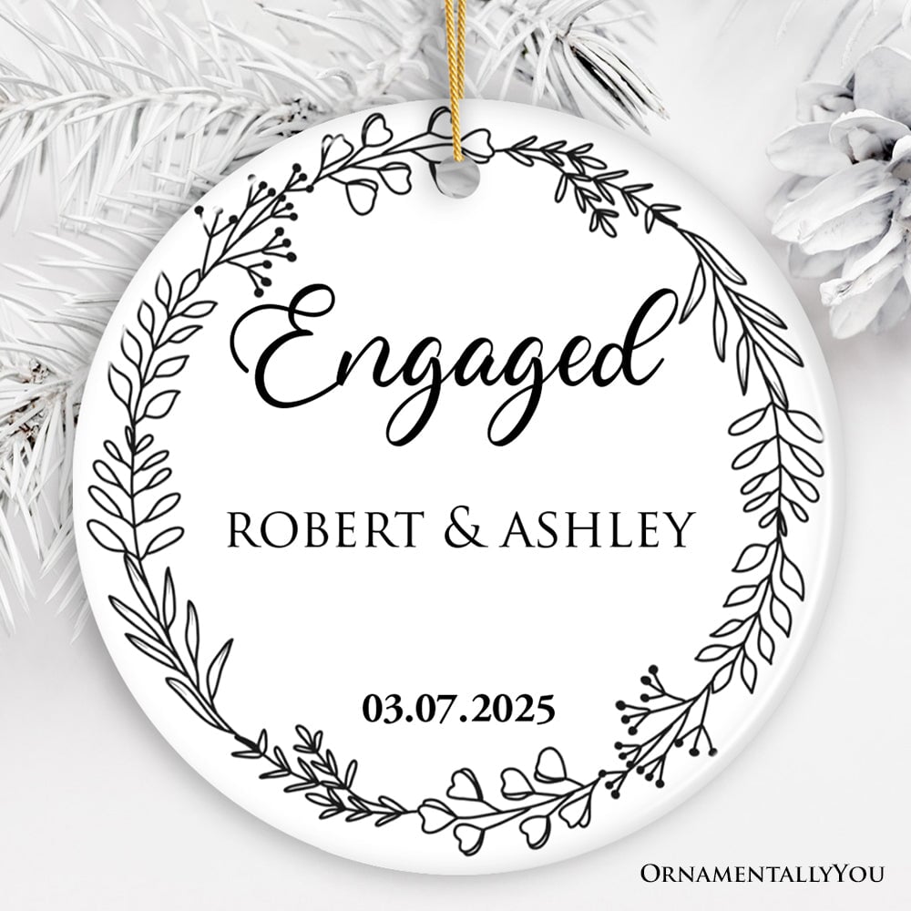 Personalized Engaged Ornament With Custom Name and Date, Keepsake Gift for Couple