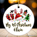 Personalized Baby Christmas Buffalo Plaid Leopard Ornament Gift