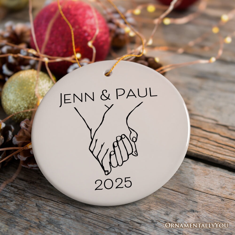 Couple Hand In Hand Outline Personalized Ornament, Custom Name Valentine's Day Gift