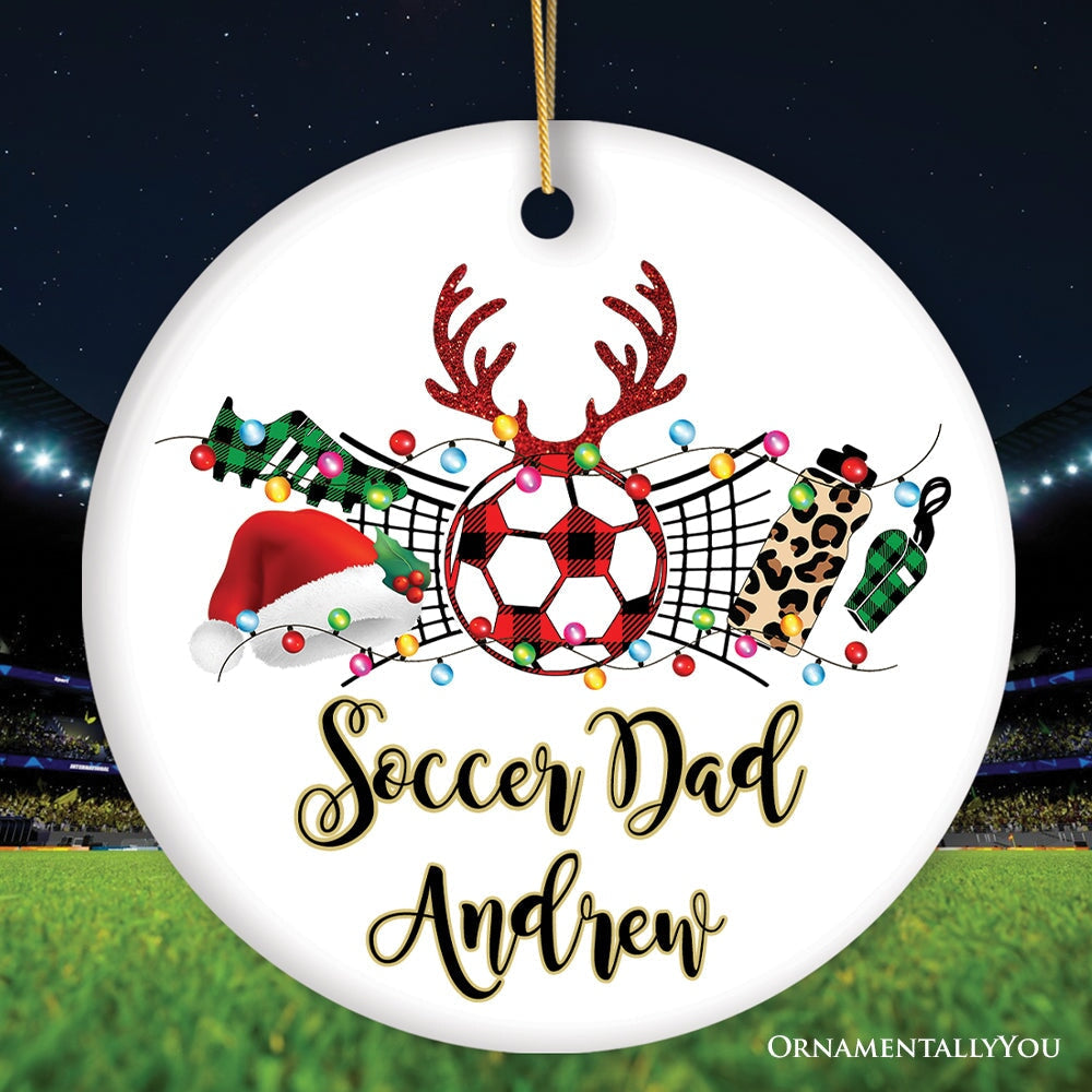Personalized Soccer Buffalo Plaid Leopard Merry Christmas Ornament, Team and Coaches Gift