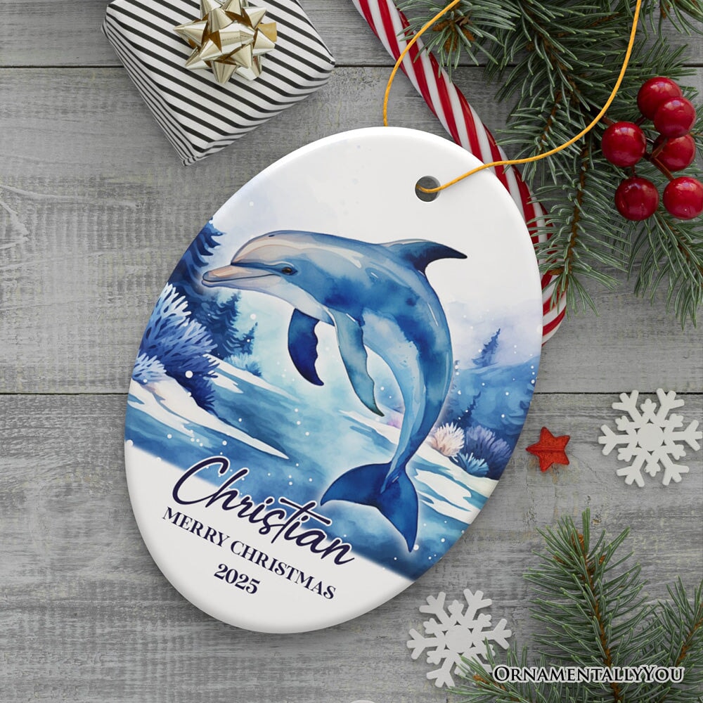 Dolphin Personalized Ornament, Festive Christmas Gift With Custom Name and Date