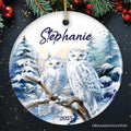 Snowy Owl Personalized Ornament, Grand Arctic Majesty Christmas Gift With Custom Name and Date