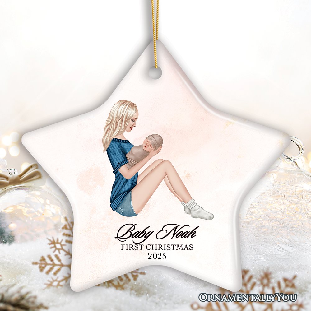 Mother and Newborn Baby Personalized First Christmas Ornament
