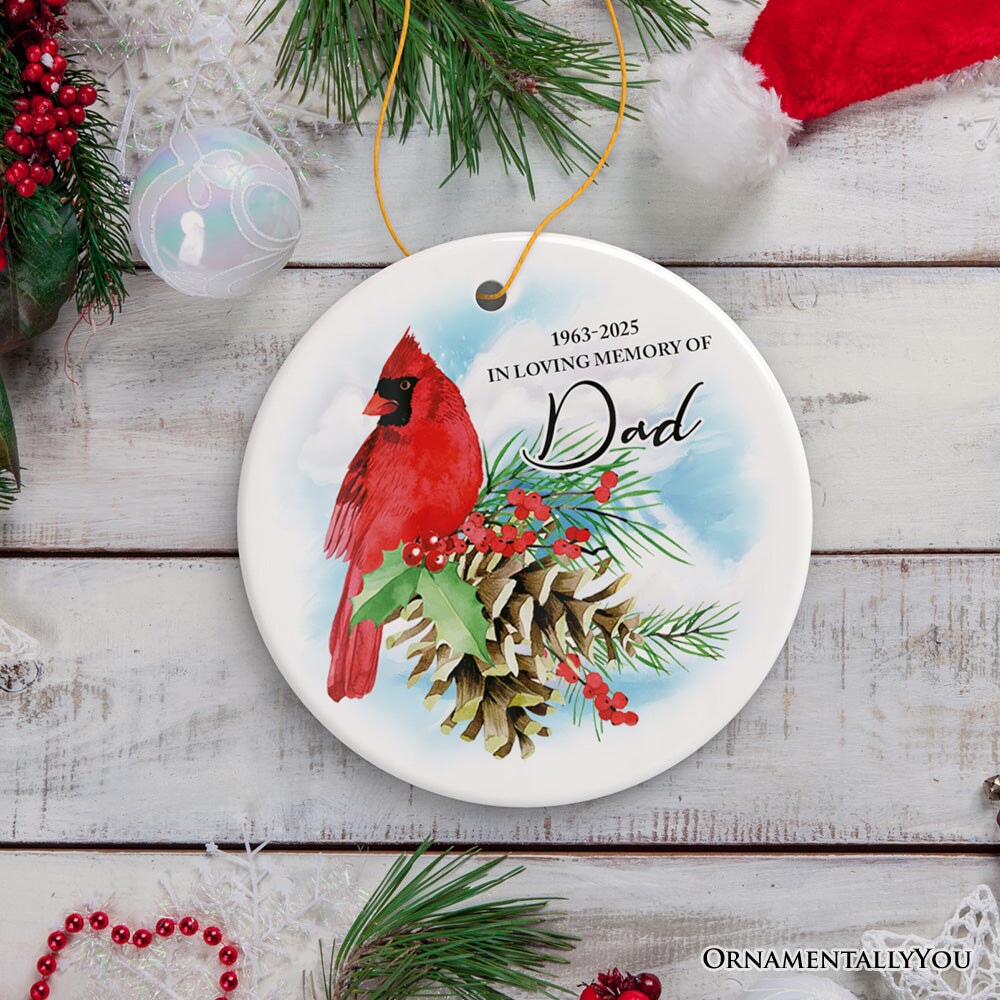 Personalized Cardinal Memorial Ornament, In Loving Memory of Deceased Loved Ones with Dates