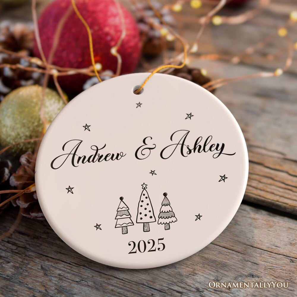 Minimalist Couple Personalized Simple Christmas Ornament with Custom Name