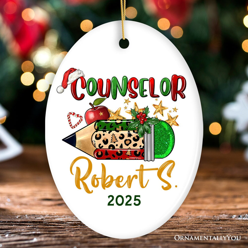Holiday Pencil Art Personalized School Counselor Christmas Ornament