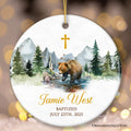 Personalized Baptism Keepsake Ornament for Godson, Watercolor Bear Custom Christening Gift for Goddaughter
