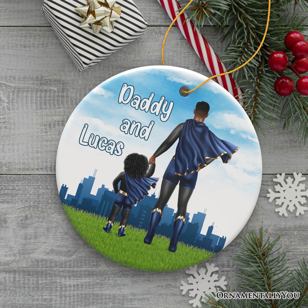 Dad and Son Personalized Superhero Ornament, A Father’s Little Boy Christmas Gift