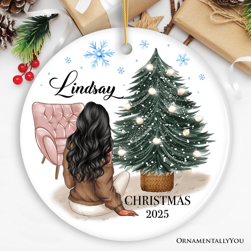 Lovely Women’s Customizable Christmas Ornament Gift, Personalized Hair, Name, and Outfit