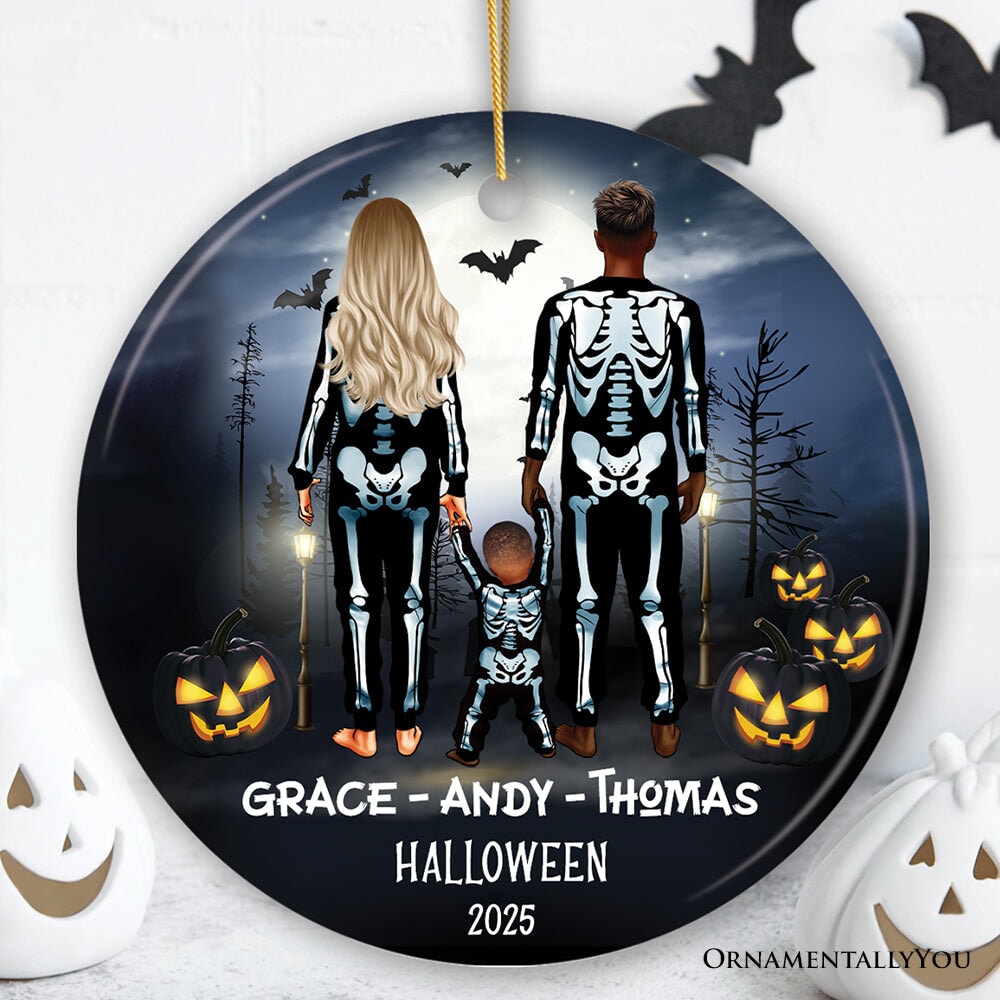 Spooky Family Customized Horror Theme Ornament, Halloween Tree Decoration, Skeleton Pajamas
