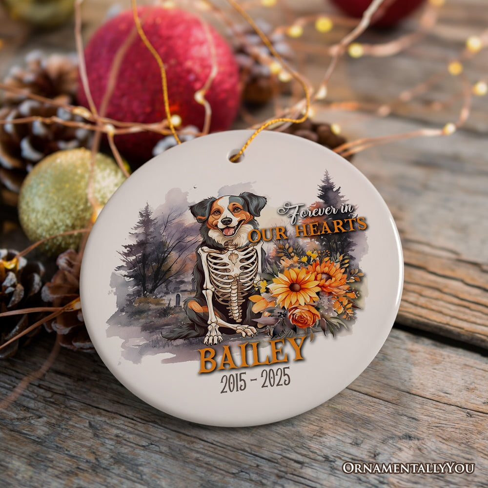 Thoughtful & Personalized Pet Memorial Keepsake Ornament, Forever in Our Hearts Skeleton Dog Custom Gift