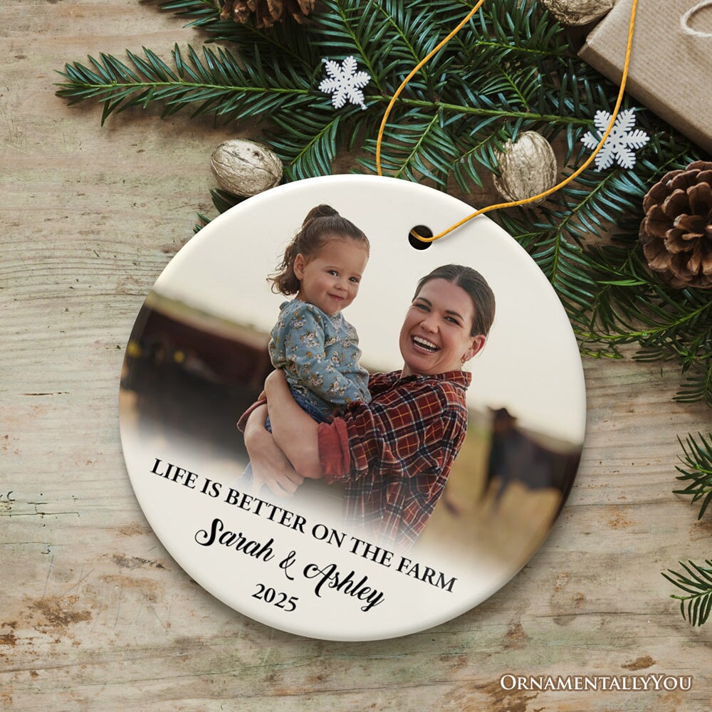 Farm Family Memories for the Fall and Autumn Personalized Photo Ornament, Customized Farmhouse Keepsake Gift