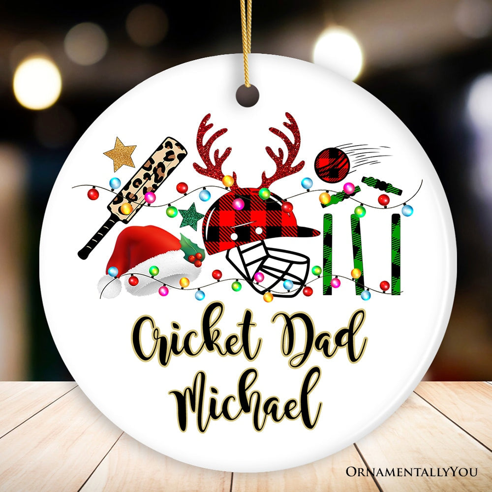 Personalized Cricket Buffalo Plaid Leopard Merry Christmas Ornament, Team and Coaches Gift
