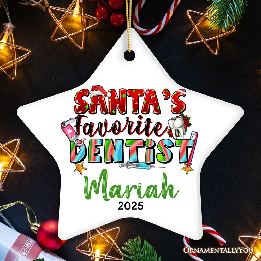 Santa’s Favorite Dentist Personalized Christmas Ornament, Custom Dental Medic Gift