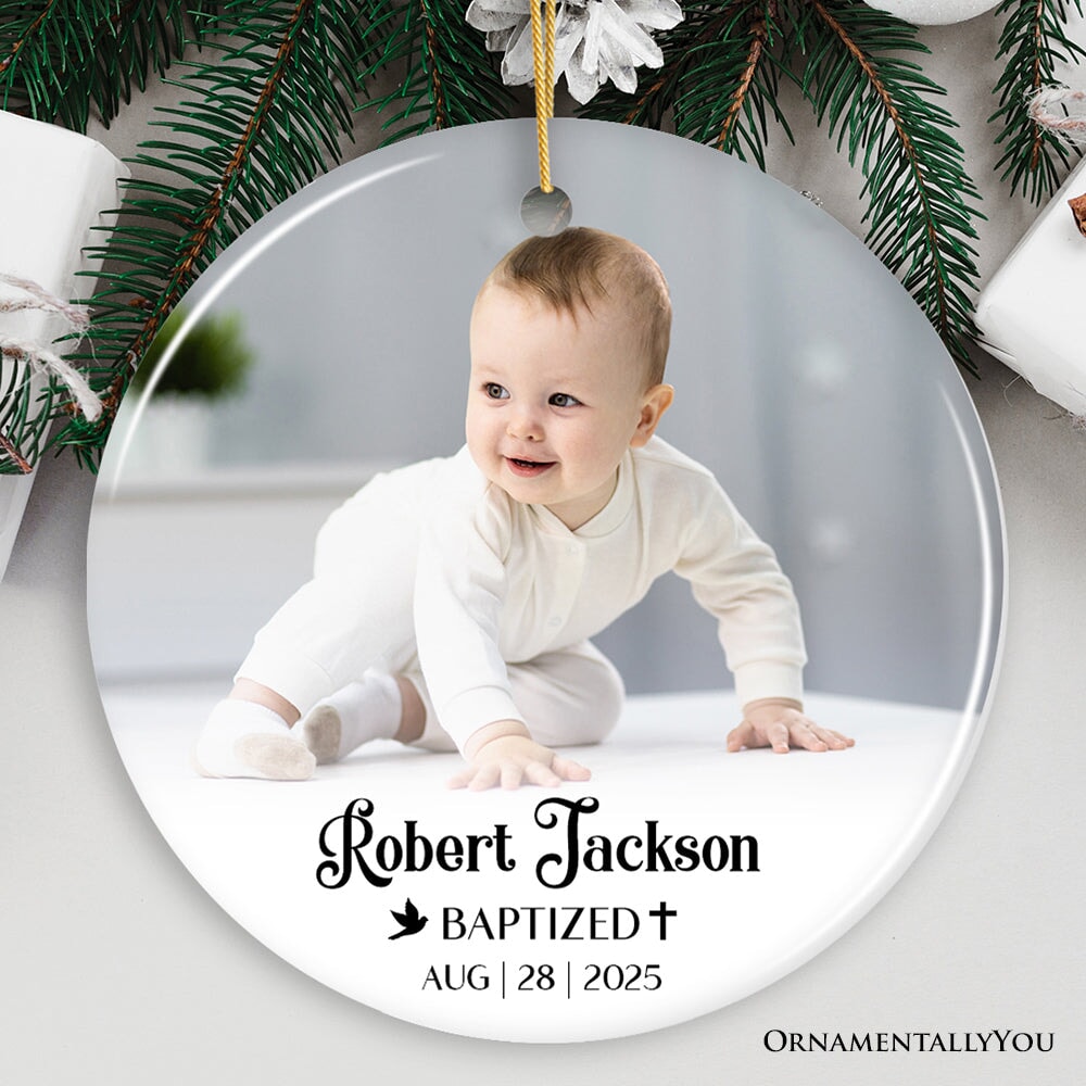 Baby Baptism Personalized Photo Ornament, Christening Keepsake Gift