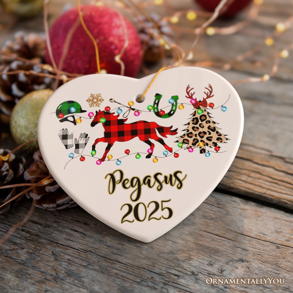Personalized Horse Buffalo Plaid Leopard Merry Christmas Ornament, Equestrian Gift